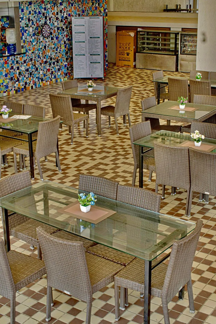 Mosaic wall and seating at Urban Rasoi